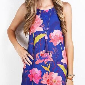 Everly Floral Print 'Forever Mine' Blue Tank-Style Dress Size: Medium